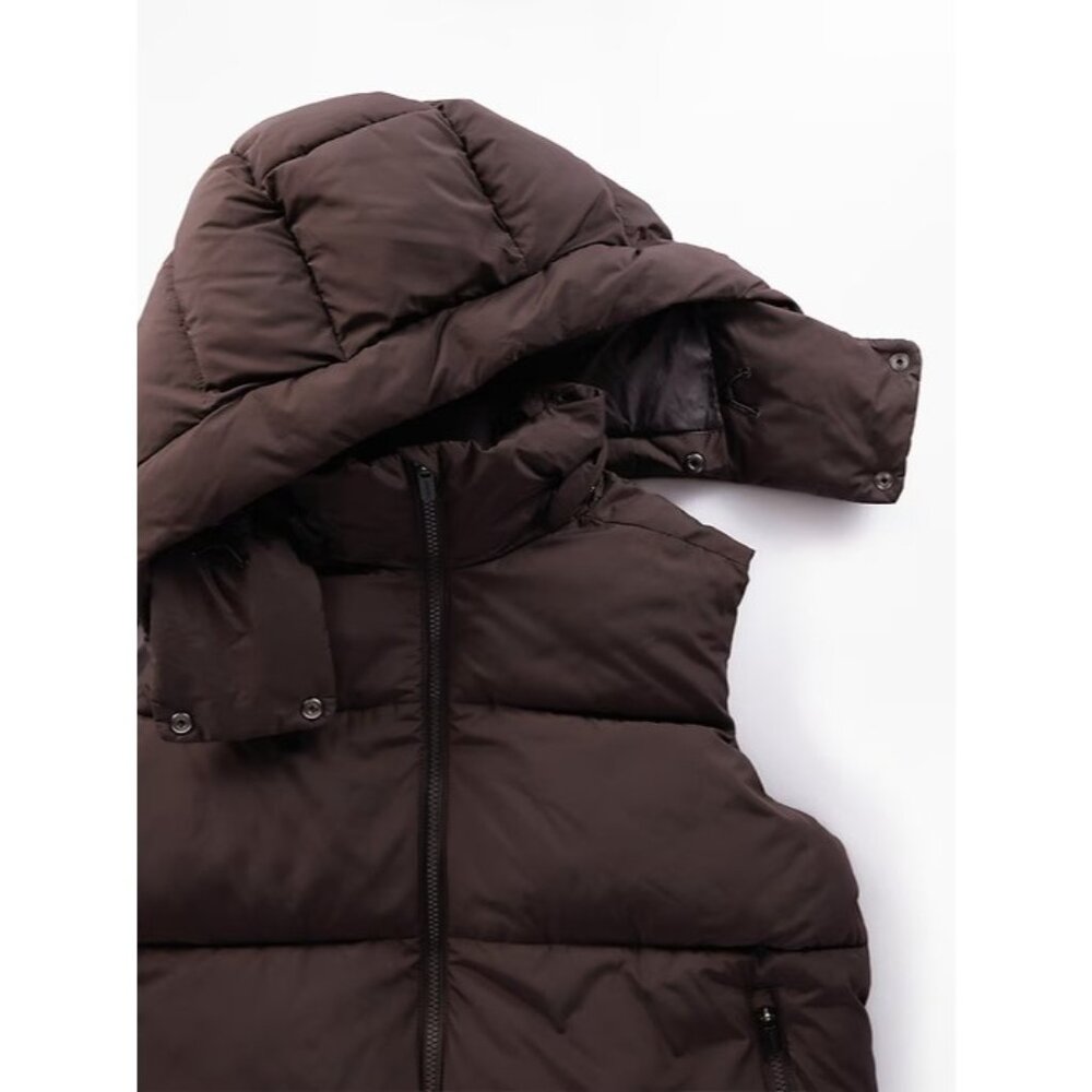 New Athleta M Stratus Puffer Vest Truffle Medium Regular - Picture 5 of 7